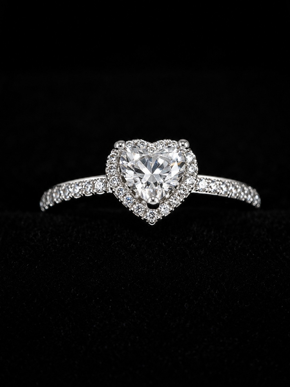 Heart Halo Solitaire Ring in Silver with Clear Center Stone Size 8!